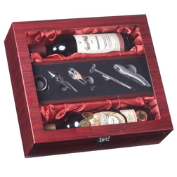 Darčekový box na dve vína - mahagón s vinárskou súpravou