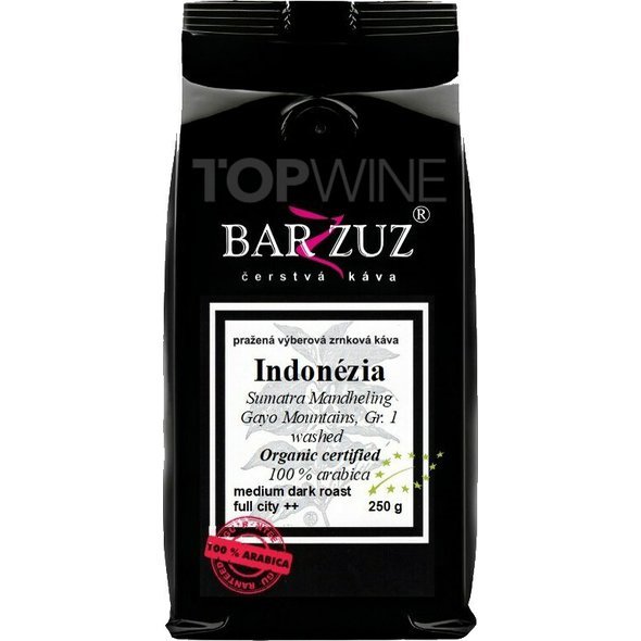 Barzzuz - Indonézia, pražená káva - Sumatra Mandheling, Gayo Mountains, Gr. 1, BIO, praná, 250 g.jpg